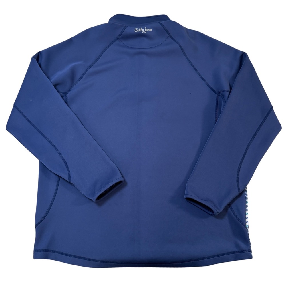 Bobby Jones X-H2O Mens Large 1/4 Zip Golf Pullover Navy Blue Gingham Performance - Picture 2 of 8